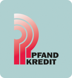 Pfandkredit-Logo mit stilisiertem P in Rot-Tönen.