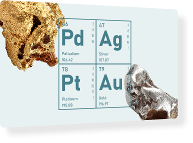 Chemische Elemente mit Palladium, Silber, Platin, Gold
